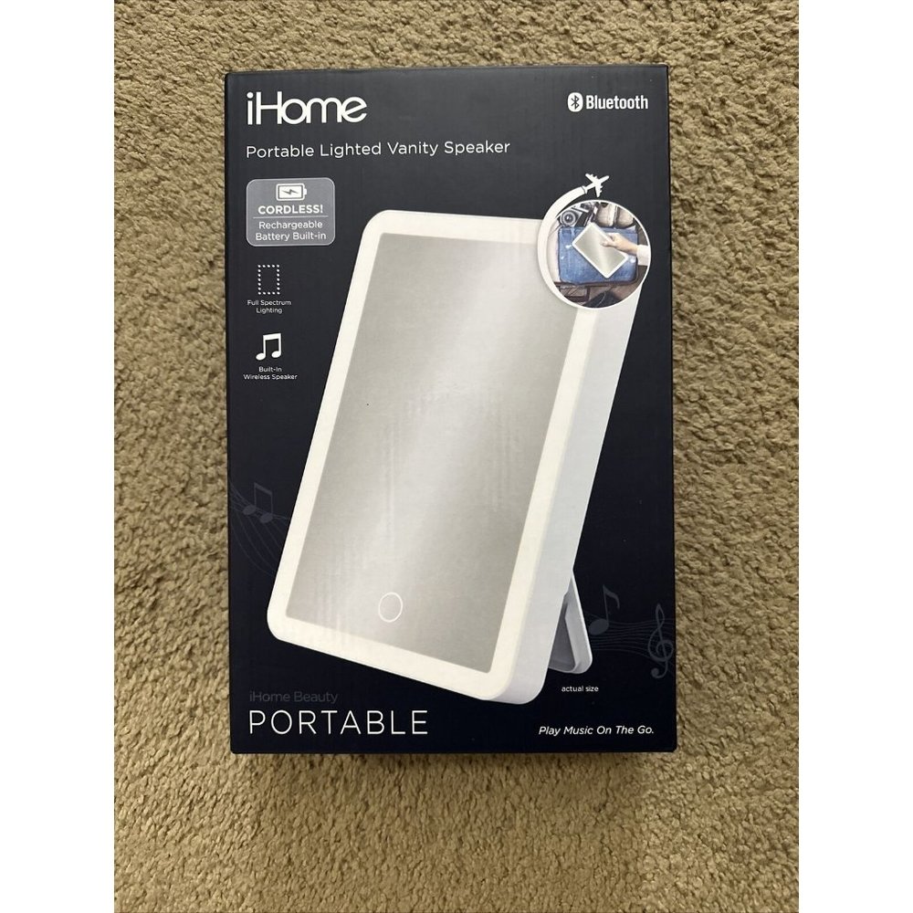 NEW iHome Lighted Vanity Mirror with Bluetooth Speaker Portable 6in x 8in